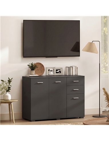 HOMCOM Sideboard, Modern Storage Cabinet with 2 Drawers, 3 Doors and Adjustable Shelves, Black