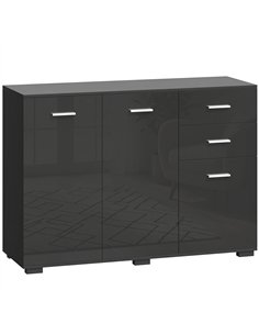 HOMCOM Sideboard, Modern Storage Cabinet with 2 Drawers, 3 Doors and Adjustable Shelves, High Gloss Black