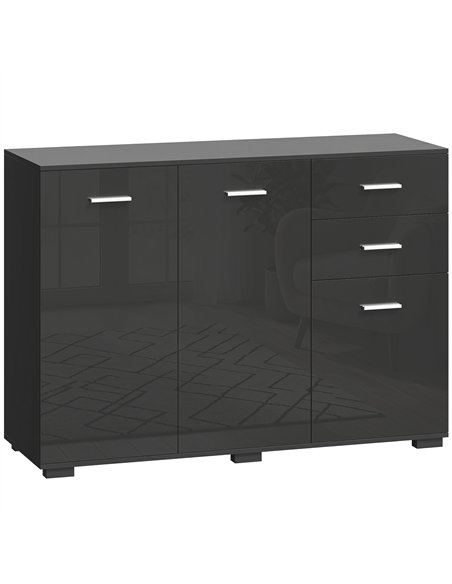 HOMCOM Sideboard, Modern Storage Cabinet with 2 Drawers, 3 Doors and Adjustable Shelves, High Gloss Black - pic 193774 | FastDaddyshop