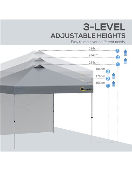 Outsunny 3x(3)M Pop Up Gazebo Tent with 1 Sidewall, Roller Bag, Adjustable Height, Event Shelter Tent for Garden, Patio, Grey - pic 19378 | FastDaddyshop