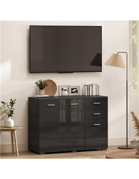 HOMCOM Sideboard, Modern Storage Cabinet with 2 Drawers, 3 Doors and Adjustable Shelves, High Gloss Black - pic 193781 | FastDaddyshop