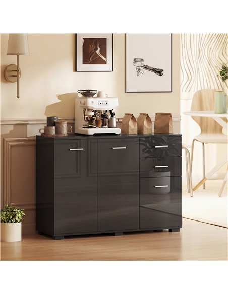 HOMCOM Sideboard, Modern Storage Cabinet with 2 Drawers, 3 Doors and Adjustable Shelves, High Gloss Black - pic 193782 | FastDaddyshop