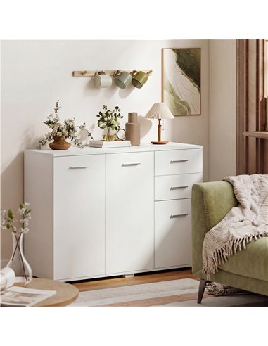 HOMCOM Sideboard, Modern Storage Cabinet with 2 Drawers, 3 Doors and Adjustable Shelves, White