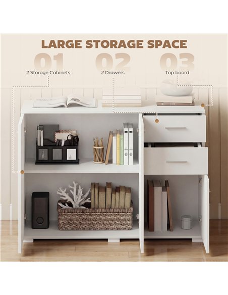 HOMCOM Sideboard, Modern Storage Cabinet with 2 Drawers, 3 Doors and Adjustable Shelves, White - pic 193786 | FastDaddyshop