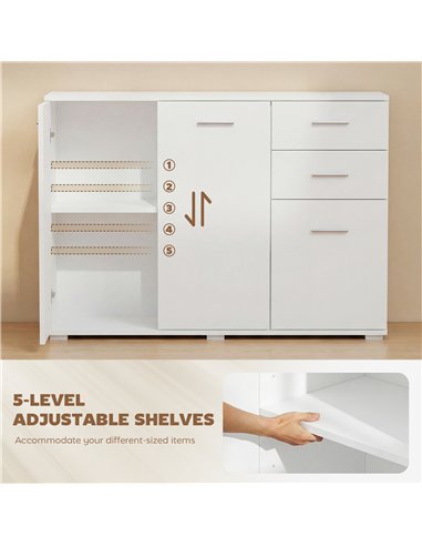 HOMCOM Sideboard, Modern Storage Cabinet with 2 Drawers, 3 Doors and Adjustable Shelves, White