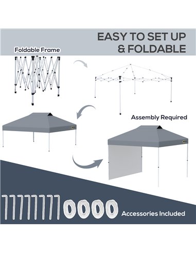 Outsunny 3x(3)M Pop Up Gazebo Tent with 1 Sidewall, Roller Bag, Adjustable Height, Event Shelter Tent for Garden, Patio, Grey
