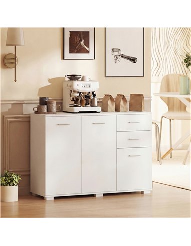 HOMCOM Sideboard, Modern Storage Cabinet with 2 Drawers, 3 Doors and Adjustable Shelves, White