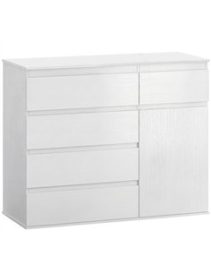 HOMCOM Modern Chest Of Drawers, 5 Drawer Dresser with Adjustable Shelf, Soft-Close Door, White