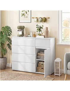 HOMCOM Modern Chest Of Drawers, 5 Drawer Dresser with Adjustable Shelf, Soft-Close Door, White 2
