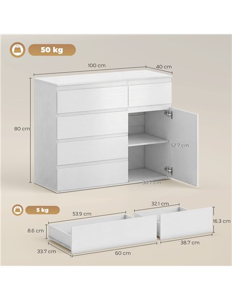 HOMCOM Modern Chest Of Drawers, 5 Drawer Dresser with Adjustable Shelf, Soft-Close Door, White - pic 193794 | FastDaddyshop