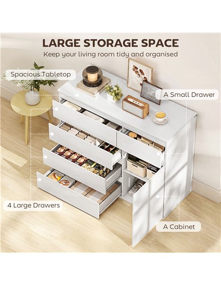 HOMCOM Modern Chest Of Drawers, 5 Drawer Dresser with Adjustable Shelf, Soft-Close Door, White - pic 193795 | FastDaddyshop