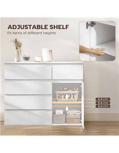 HOMCOM Modern Chest Of Drawers, 5 Drawer Dresser with Adjustable Shelf, Soft-Close Door, White