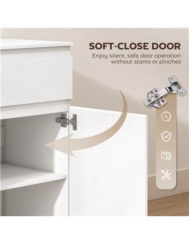 HOMCOM Modern Chest Of Drawers, 5 Drawer Dresser with Adjustable Shelf, Soft-Close Door, White