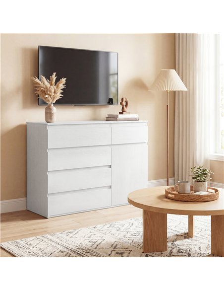 HOMCOM Modern Chest Of Drawers, 5 Drawer Dresser with Adjustable Shelf, Soft-Close Door, White - pic 193799 | FastDaddyshop