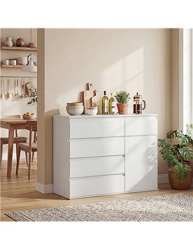 HOMCOM Modern Chest Of Drawers, 5 Drawer Dresser with Adjustable Shelf, Soft-Close Door, White