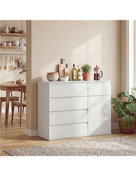 HOMCOM Modern Chest Of Drawers, 5 Drawer Dresser with Adjustable Shelf, Soft-Close Door, White - pic 193800 | FastDaddyshop
