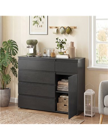 HOMCOM Modern Chest Of Drawers, 5 Drawer Dresser with Adjustable Shelf, Soft-Close Door, Black