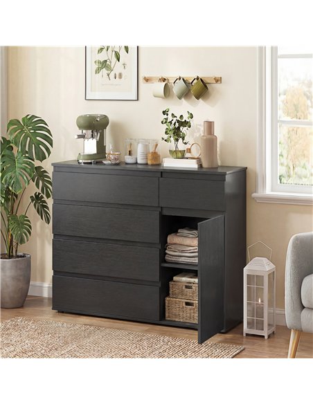 HOMCOM Modern Chest Of Drawers, 5 Drawer Dresser with Adjustable Shelf, Soft-Close Door, Black - pic 193802 | FastDaddyshop