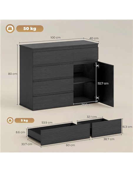 HOMCOM Modern Chest Of Drawers, 5 Drawer Dresser with Adjustable Shelf, Soft-Close Door, Black - pic 193803 | FastDaddyshop
