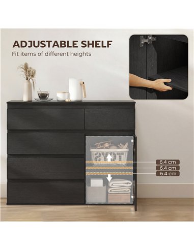 HOMCOM Modern Chest Of Drawers, 5 Drawer Dresser with Adjustable Shelf, Soft-Close Door, Black