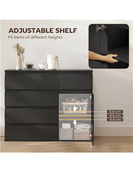 HOMCOM Modern Chest Of Drawers, 5 Drawer Dresser with Adjustable Shelf, Soft-Close Door, Black - pic 193805 | FastDaddyshop