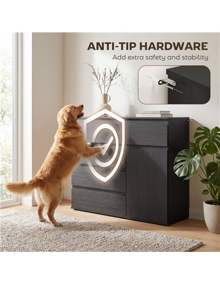 HOMCOM Modern Chest Of Drawers, 5 Drawer Dresser with Adjustable Shelf, Soft-Close Door, Black - pic 193807 | FastDaddyshop