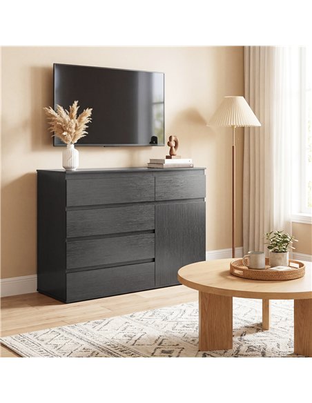 HOMCOM Modern Chest Of Drawers, 5 Drawer Dresser with Adjustable Shelf, Soft-Close Door, Black - pic 193808 | FastDaddyshop