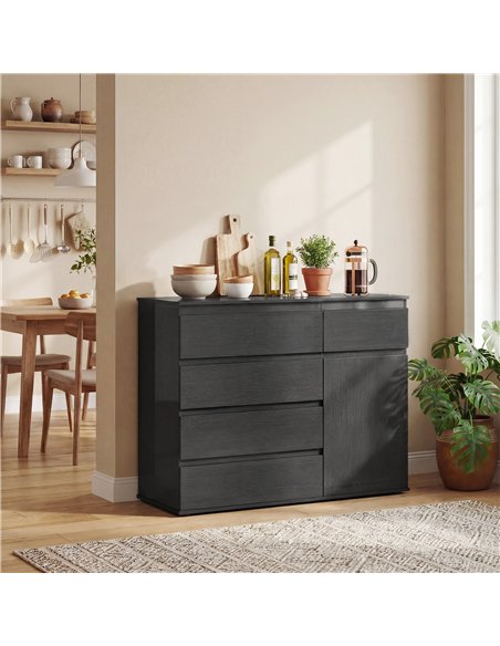 HOMCOM Modern Chest Of Drawers, 5 Drawer Dresser with Adjustable Shelf, Soft-Close Door, Black - pic 193809 | FastDaddyshop