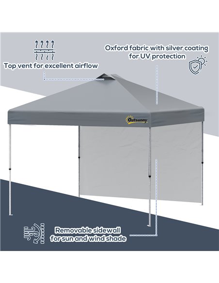 Outsunny 3x(3)M Pop Up Gazebo Tent with 1 Sidewall, Roller Bag, Adjustable Height, Event Shelter Tent for Garden, Patio, Grey - pic 19381 | FastDaddyshop