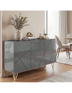 HOMCOM Modern Luxe High Gloss Sideboard, with Hairpin Legs, Grey 2