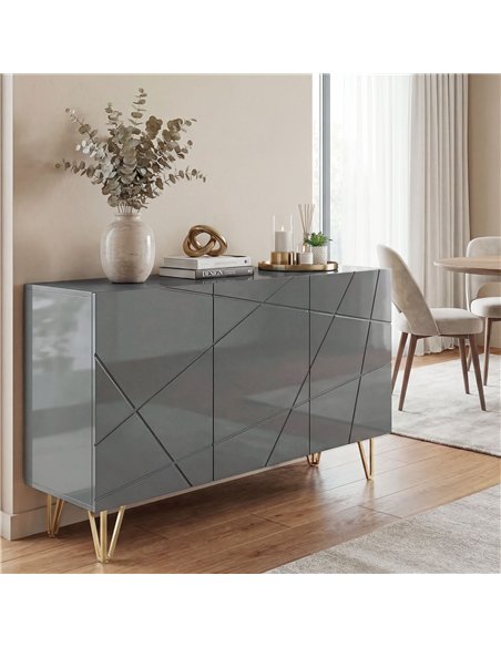 HOMCOM Modern Luxe High Gloss Sideboard, with Hairpin Legs, Grey - pic 193811 | FastDaddyshop