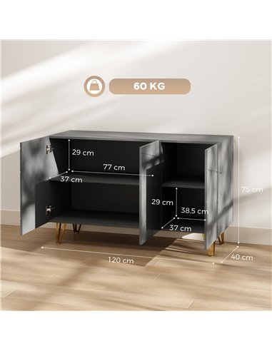 HOMCOM Modern Luxe High Gloss Sideboard, with Hairpin Legs, Grey