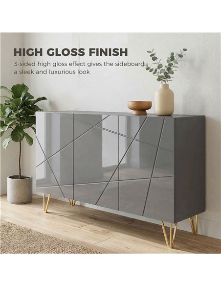 HOMCOM Modern Luxe High Gloss Sideboard, with Hairpin Legs, Grey - pic 193813 | FastDaddyshop