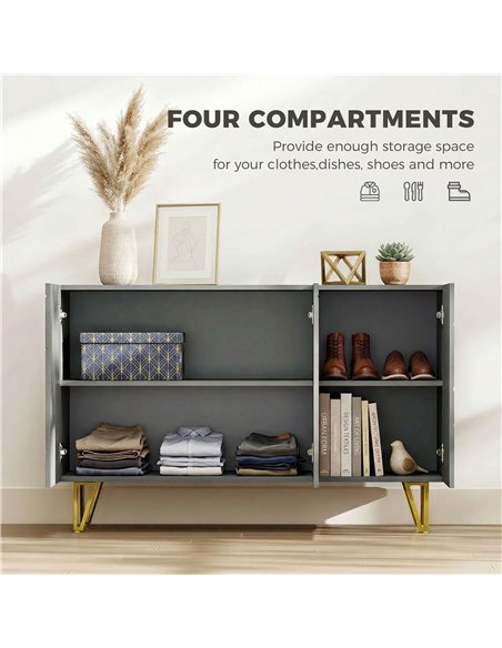 HOMCOM Modern Luxe High Gloss Sideboard, with Hairpin Legs, Grey - pic 193814 | FastDaddyshop