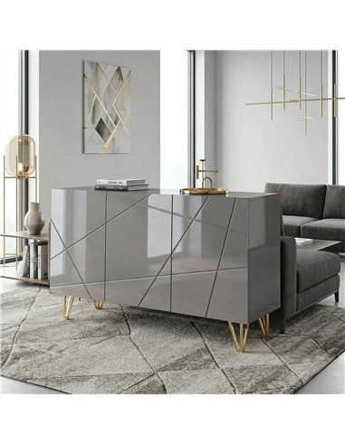 HOMCOM Modern Luxe High Gloss Sideboard, with Hairpin Legs, Grey