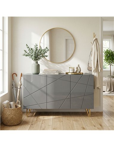 HOMCOM Modern Luxe High Gloss Sideboard, with Hairpin Legs, Grey