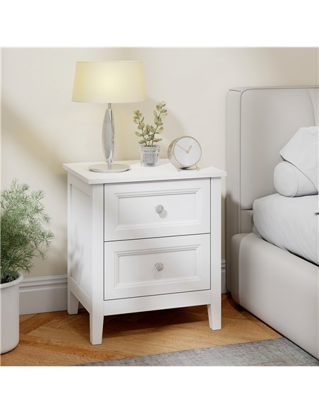 HOMCOM Nightstand with 2 Drawers Modern Bedside Table for Bedroom Living Room White - pic 193820 | FastDaddyshop