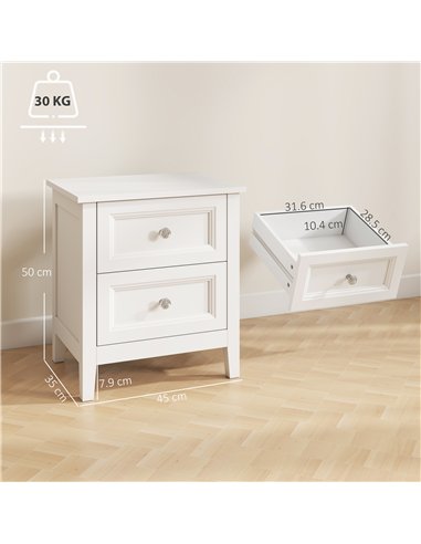 HOMCOM Nightstand with 2 Drawers Modern Bedside Table for Bedroom Living Room White