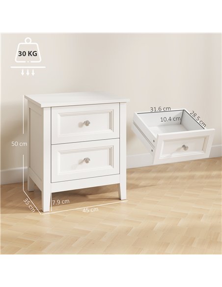 HOMCOM Nightstand with 2 Drawers Modern Bedside Table for Bedroom Living Room White - pic 193821 | FastDaddyshop