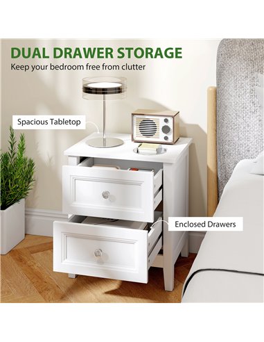 HOMCOM Nightstand with 2 Drawers Modern Bedside Table for Bedroom Living Room White