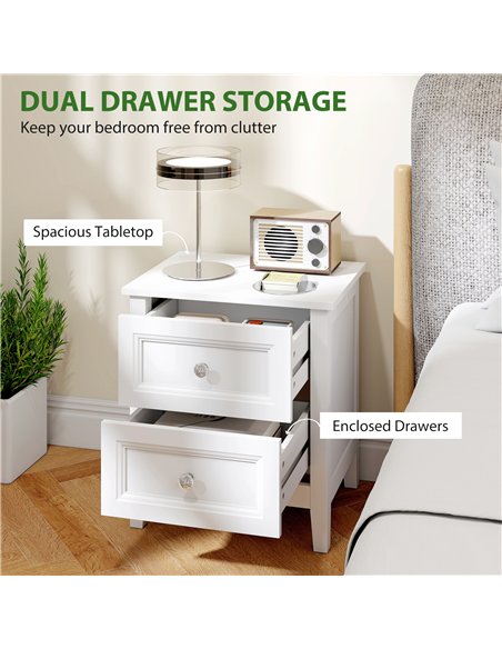 HOMCOM Nightstand with 2 Drawers Modern Bedside Table for Bedroom Living Room White - pic 193822 | FastDaddyshop