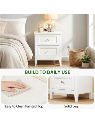 HOMCOM Nightstand with 2 Drawers Modern Bedside Table for Bedroom Living Room White