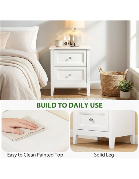 HOMCOM Nightstand with 2 Drawers Modern Bedside Table for Bedroom Living Room White - pic 193823 | FastDaddyshop