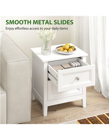 HOMCOM Nightstand with 2 Drawers Modern Bedside Table for Bedroom Living Room White