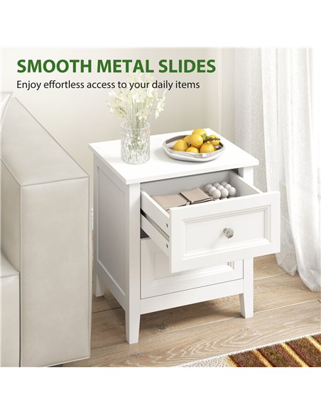 HOMCOM Nightstand with 2 Drawers Modern Bedside Table for Bedroom Living Room White - pic 193824 | FastDaddyshop