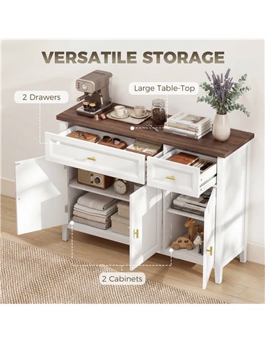HOMCOM Modern Sideboard with 3 Doors, 2 Drawers and Adjustable Shelves, White