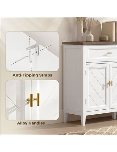 HOMCOM Modern Sideboard with 3 Doors, 2 Drawers and Adjustable Shelves, White