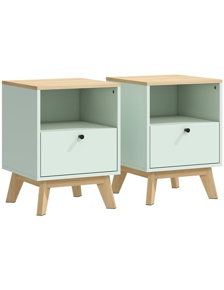 HOMCOM Modern Nightstand Set of 2, Bedside Table with Drawer and Open Shelf, Side End Table for Bedroom, Light Green - pic 193837 | FastDaddyshop