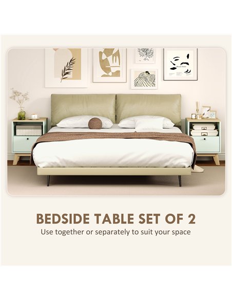 HOMCOM Modern Nightstand Set of 2, Bedside Table with Drawer and Open Shelf, Side End Table for Bedroom, Light Green - pic 193840 | FastDaddyshop
