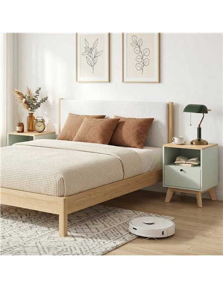 HOMCOM Modern Nightstand Set of 2, Bedside Table with Drawer and Open Shelf, Side End Table for Bedroom, Light Green - pic 193843 | FastDaddyshop
